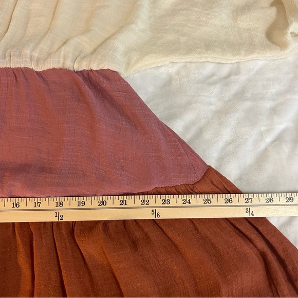 NWT Umgee Color Block Deep V Tied Back Tiered Mini Dress sz L Boho Beachy Gypsy - Picture 13 of 15